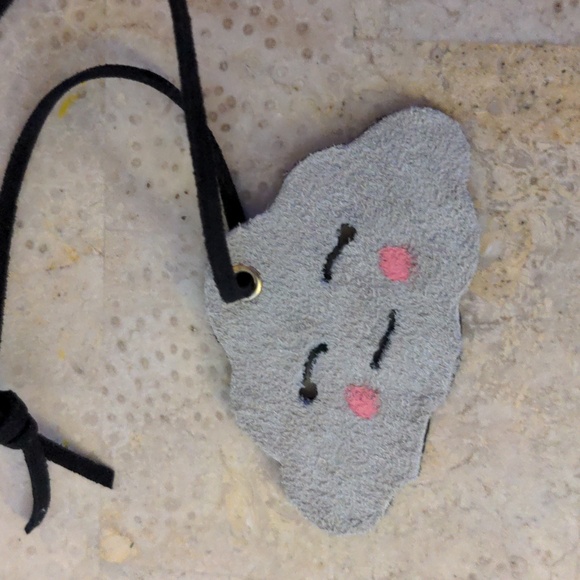 Hand Crafted Accessories - Handmade Genuine Leather Kawaii Happy Cloud Bag Charm Stone Black Pink #04